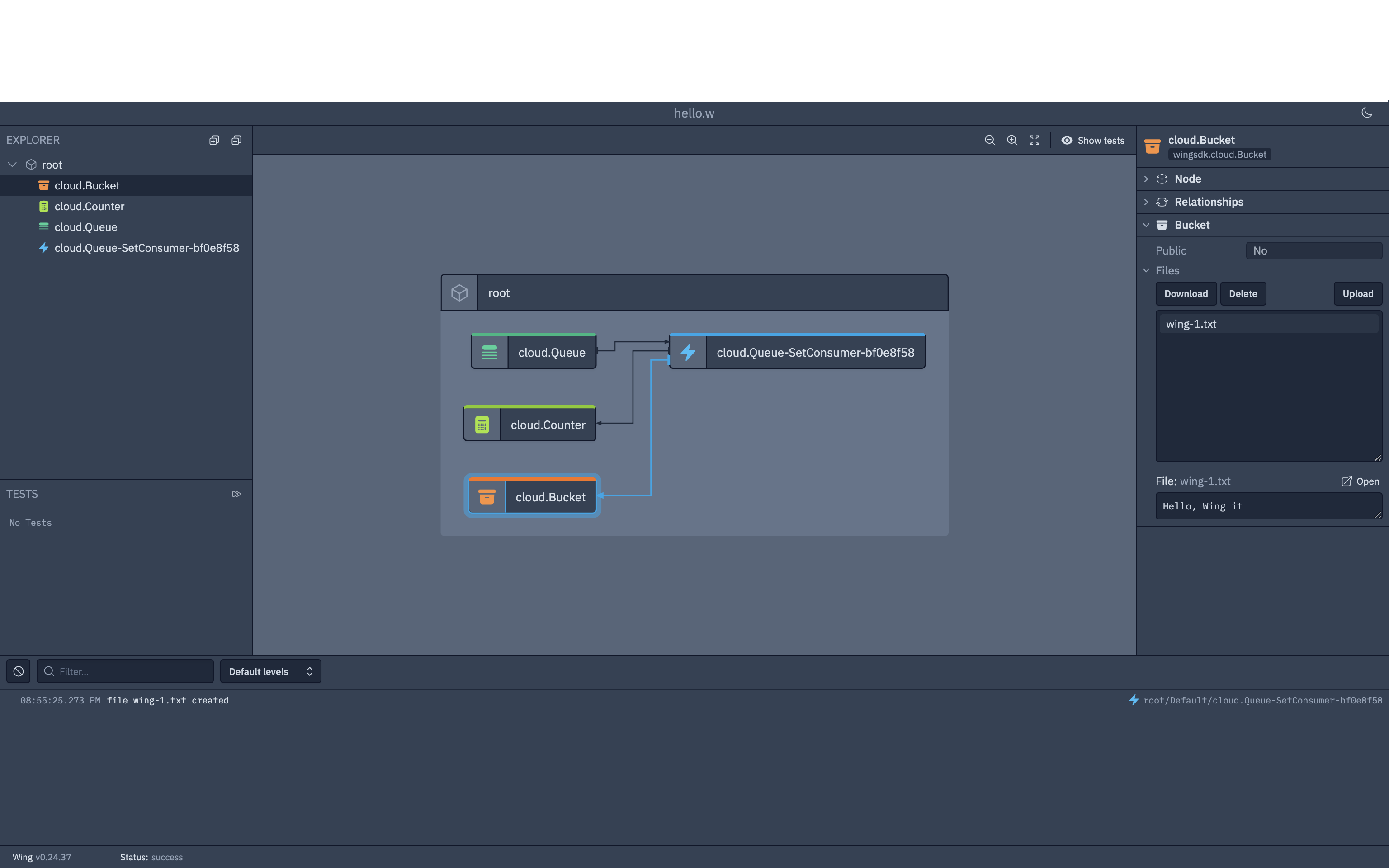 Bucket resource view in Wing Console